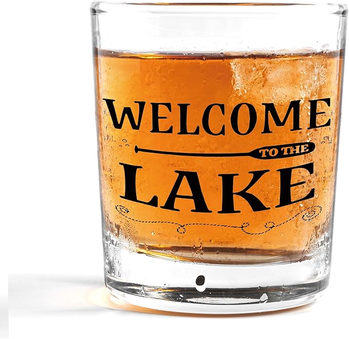 Nogrit Lake House Decor Gifts Whiskey Glasses 10 Oz,Welcome to the Lake, Funny Old Fashioned Rocks Glasses for Women Men Drinking Cocktail Scotch Vodka Tequila Rum