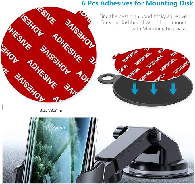 AZXYI Very High Bond Sticky Adhesive, 6 Pack Dashboard Pad Mounting Disk Adhesive Replacement Kit, Double-Sided Stickers for Suction Cup Dashboard Phone Holder & Windshield Car Mount