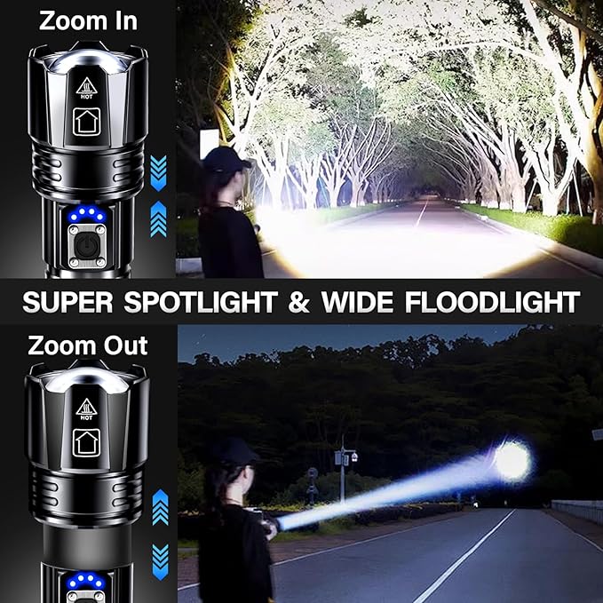AKNEAR Rechargeable LED Flashlight 99000 High Lumens, Super Bright Flashlights with Zoomable & USB C Rechargeable & 5 Light Mode & IPX7 Waterproof, Powerful Flash Light for Home, Hiking, Camping