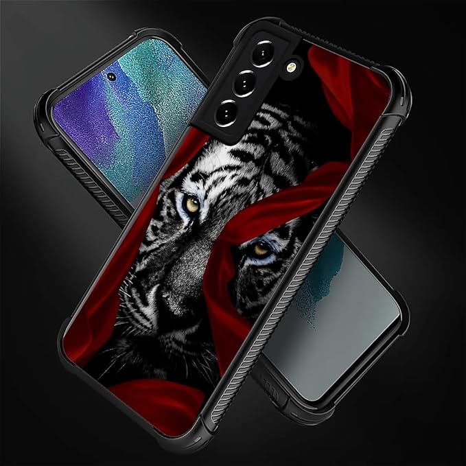 for Samsung Galaxy S22 Case, Red Ribbon Tiger Pattern Graphic Design Girl Boy Soft Silicone Hard Acrylic Shock Protection for Samsung Galaxy S22