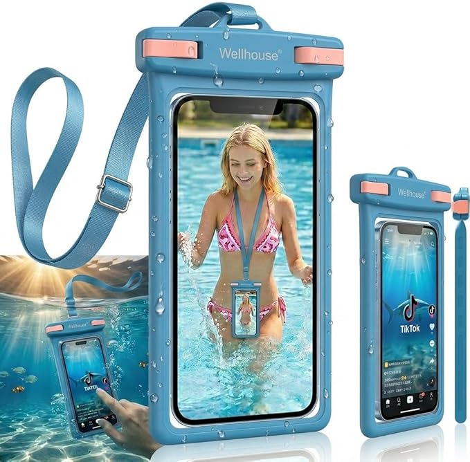 wellhouse 3D Waterproof Phone Pouch with Lanyard,Premium TPU100FT Deep Waterproof Phone Case for iPhone 17 16 15 14 13 12 Pro Max XS Samsung,Snorkeling, Surfing, Kayaking,Skiing,Hot Springs