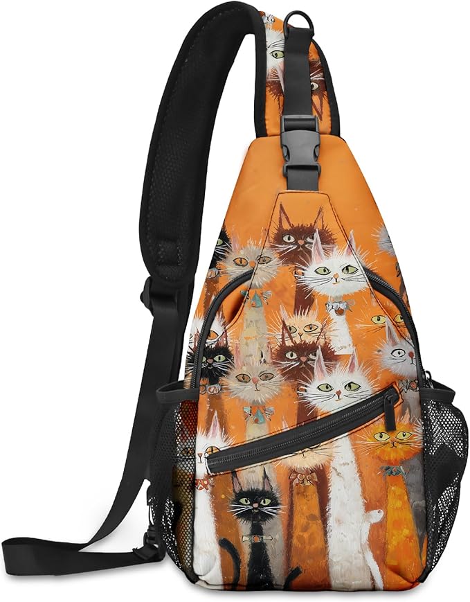 FyLybois Cat Sling Bag for Women Lightweight Crossbody Backpack Casual Daypack with Adjustable Strap for Travel Work Hiking Everyday Use
