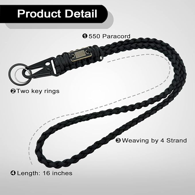 DDOUT Heavy Duty Paracord Lanyard 550 Paracord Braided Keychain for ID Badges, Camera, Whistle, Traveling, Outdoor Activities
