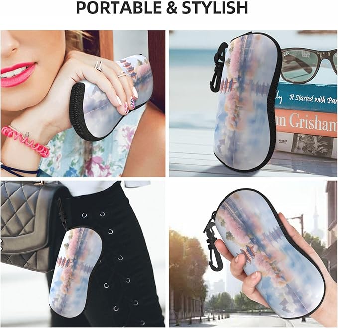 Watercolor Orca Whale Glasses Case Neoprene Portable Zipper Eyeglass Bag With Hook