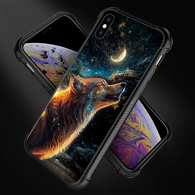 for iPhone Xs Max Case, Star Cave Hungry Wolf Pattern Graphic Design Girl Boy Soft Silicone Hard Acrylic Shock Protection for iPhone Xs Max