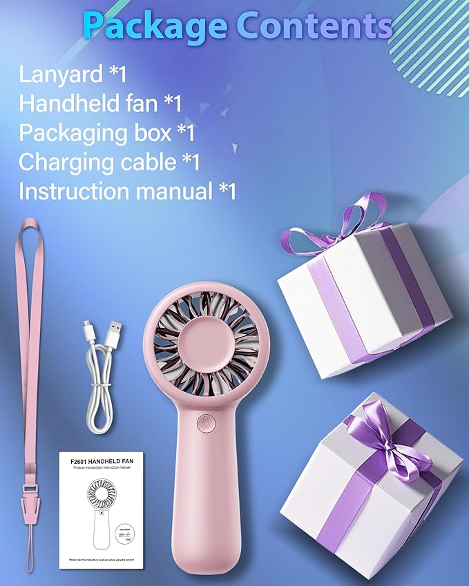 Portable Handheld Fan Personal Small Turbo Hand Fan Powerful, Cooling, Lanyard, USB Rechargeable, 5 Speeds, Makeup, Gifts for Women Men, Kid, Mom, Hot Summer, Travel, Sports, Wedding Use