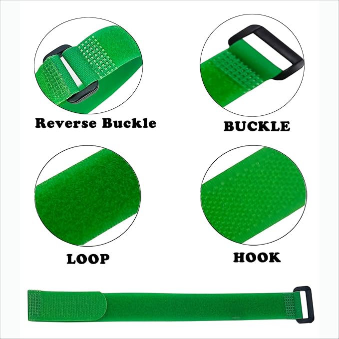 10 Pack (12 x 0.8 Inch) Reusable Fastening Cable Ties and Cable Straps Green Color Adjustable Multi-Purpose Hook and Loop Straps Nylon Cable Ties Organizer Fastener Management Wire Straps