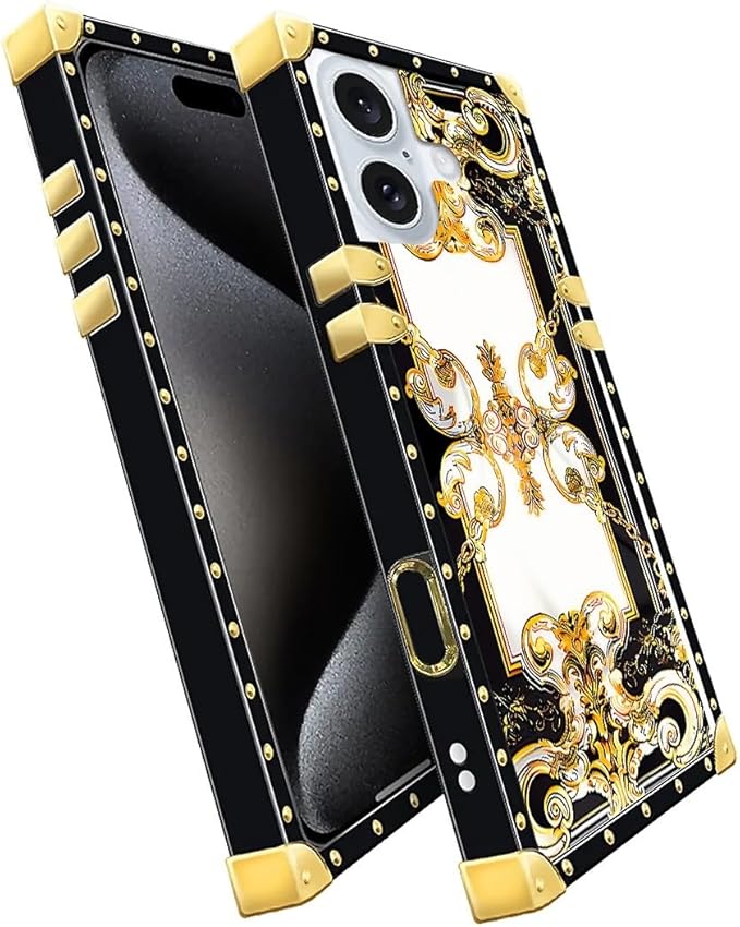 Compatible with iPhone 16 Case, Gold Grain Flowers Luxury Golden Decoration for Girl Women Soft TPU Shockproof Protective Hard PC Back