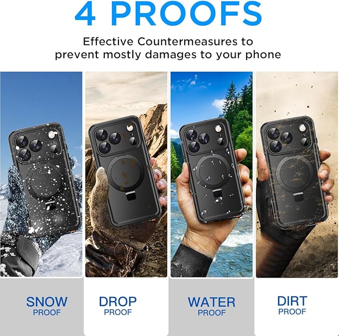 AICase Magnetic for iPhone 17 Pro Case Waterproof Magsafe[Ring Invisible Stand & Screen Protector][IP68 Underwater][Dropproof][Dustproof][Real 360] Shockproof Protective Phone Case 6.3" 2025