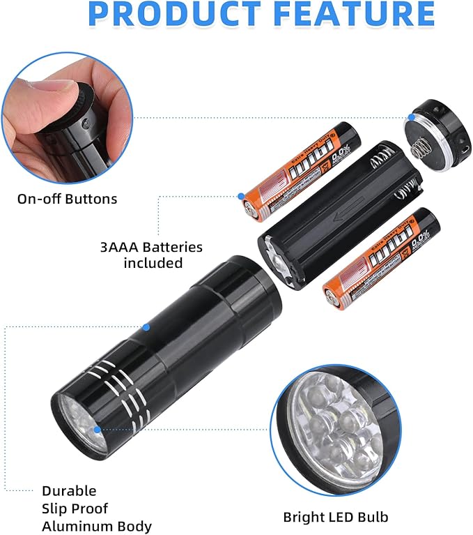 10 Pack of Flashlights 9 LED Mini Aluminum Flashlight Bulk with Lanyard 30 AAA Batteries Included Assorted Colors Handheld Flashlights for Hurricane Supplies Camping, Night Reading, Cycling
