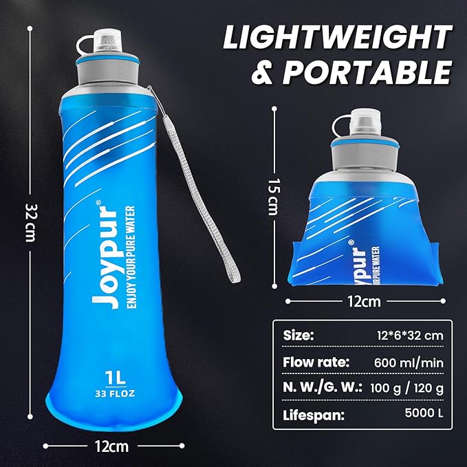 Water Filter Survival - Collapsible Water Bottle with Filter 0.01 Micron Squeeze Filtered Water Bottle 32oz for Hiking Backpacking Camping BPA-Free(Blue 1000ml)