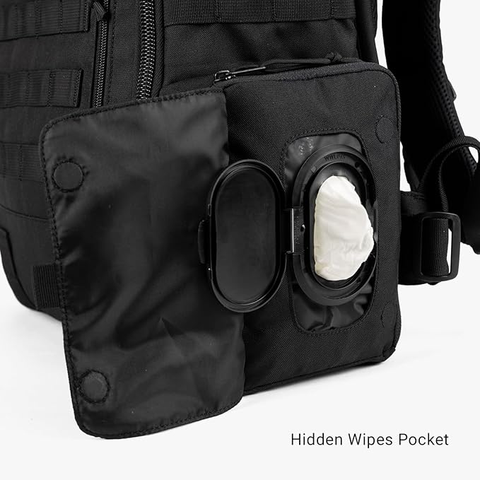 Tactical Baby Gear Daypack Tactical Diaper Bag Backpack for Dads - MOLLE compatible, Built-in Changing Mat, Stroller Straps (Black 4th Gen)