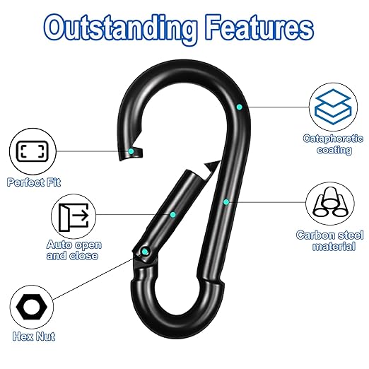20PCS M5 Heavy Duty Carabiner Clip, 2Inch Snap Hook Quick Link Small Carabiner Clips,Spring Link Buckle for Fishing Camping Hammock Dog Leashes-220LBS Holding Capacity (Black)