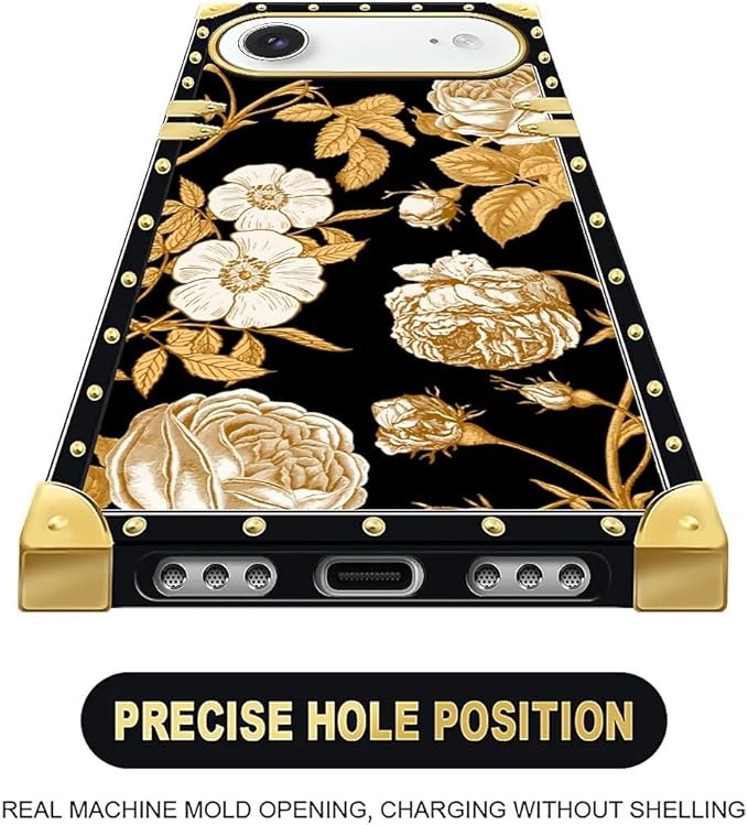for iPhone 17 Air Case Luxury Golden Decoration for Girl Women Soft TPU Shockproof Protective Hard PC Back for iPhone 17 Air Crazy Pattern Blooming Rose Golden Flower