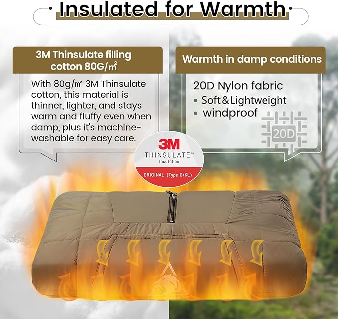 ONETIGRIS Camping Blanket Poncho with with Recycled Synthetic Insulation,Wearable Hoodie Blanket | Ultralight Water-Resistant Warm Camping Blanket for Outdoor, Hiking, Stadium