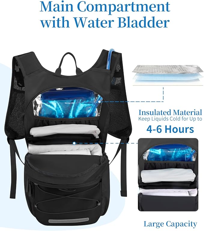 Hydration Backpack with 2L Water Bladder, Hiking Water Backpack for Men Women with Phone Pocket and Helmet Holder