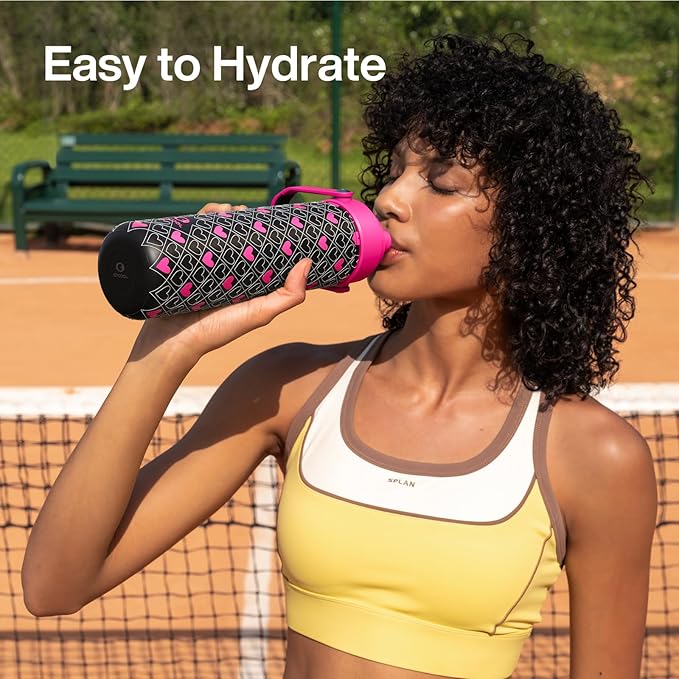 ENCOOL Valentine's Day Insulated Water Bottle with Straw Stainless Steel Water Bottle, Leak-Proof, BPA-Free, Keeps Cold for 24 Hours for Sports, Travel, School (26 oz, Bold Hearts Ember x Black)