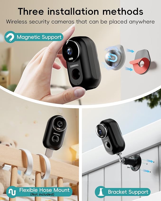 ZUMIMALL Solar Security Cameras Wireless Outdoor, 2K Outdoor Camera Wireless Solar Powered, 2.4G WiFi Battery Camera, 3MP Color Night Vision, Magnetic Mount,Siren,PIR/AI Analyse, IP66, Cloud, Alexa