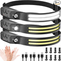Beccason 3Pack LED Headlamp Rechargeable - 230° COB Super Bright Head Lights for Forehead, Hard hat Light for Adults, USB C Headband Flashlight for Work, Running, Hunting, Camping Essentials Gear