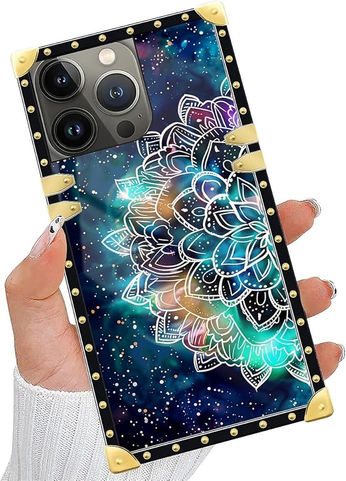 Compatible with iPhone 15 Pro Case, Starry Sky Colourful Mandala Luxury Golden Decoration for Girl Women Soft TPU Shockproof Protective Hard PC Back for iPhone 15 Pro