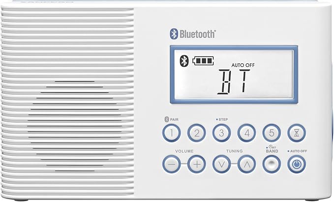 Sangean H202 AM/FM Weather Alert Waterproof Shower Radio, White