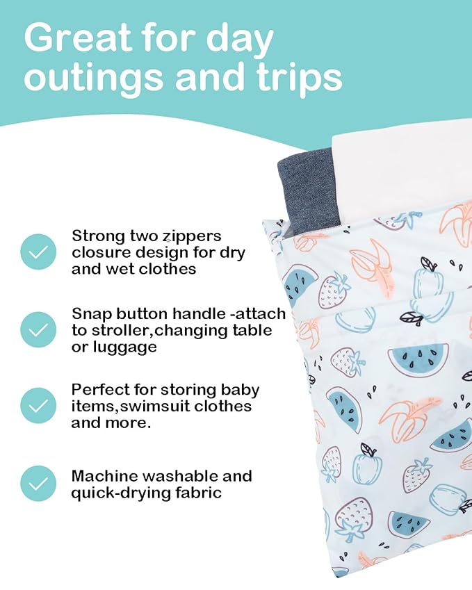 ALVABABY 2pcs Waterproof Wet Dry Bags,Reusable with Two Zippered Pockets,Baby Cloth Diaper,Travel,Beach,Pool,Daycare,Soiled Baby Items,Yoga Gym Bag,Swimsuits or Wet Clothes 2LW04