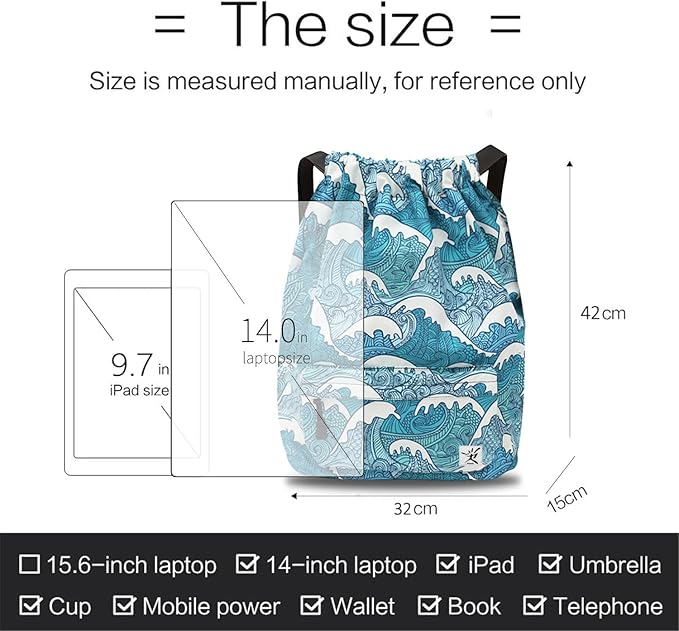 Waterproof Drawstring Bag, Gym Bag Sackpack Sports Beach Backpack for Men Women