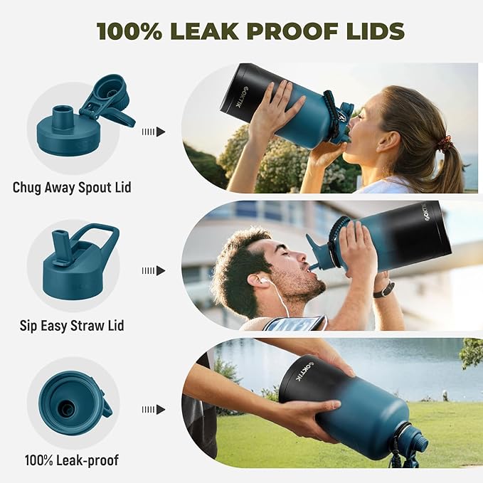 COKTIK 128oz Insulated Water Bottle - Stainless Steel Vacuum Metal, Portable 1 Gallon Large-Capacity Sports Bottle with Straw, Carry Bag and Handle Strap, Ideal for Gym & Hiking(Dark Night)