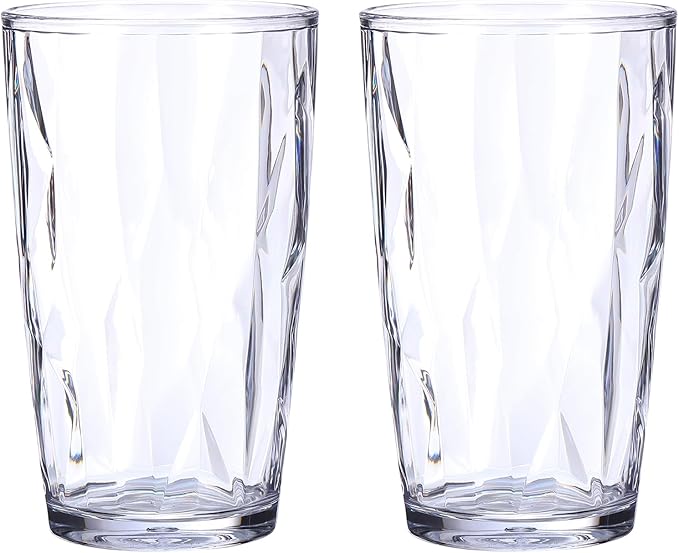 uxcell 17oz Acrylic Drinking Glasses, 2Pcs Plastic Reusable Tumblers Drinkware Unbreakable Water Glasses Cups Stackable & Dishwasher Safe for Home Outdoors Restaurant, Transparent