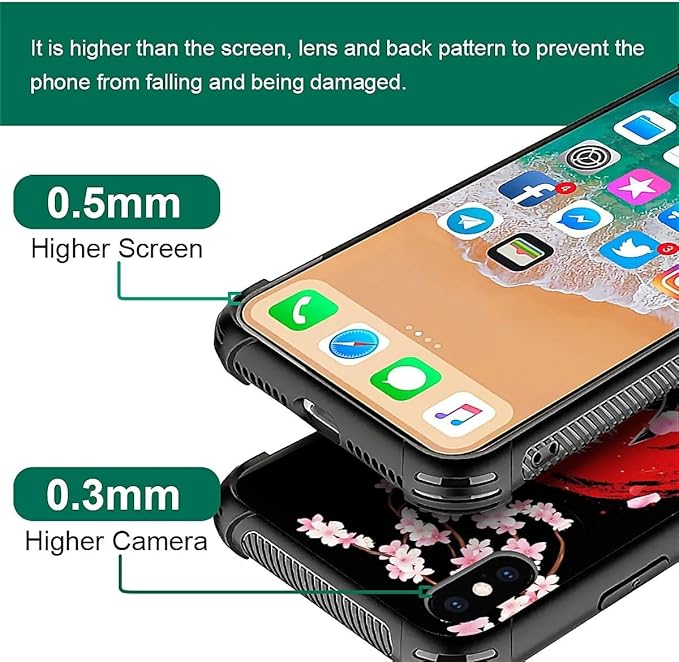 for iPhone X/Xs Case, Sakura Japanese Samurai Pattern Graphic Design Girl Boy Soft Silicone Hard Acrylic Shock Protection for iPhone X/Xs