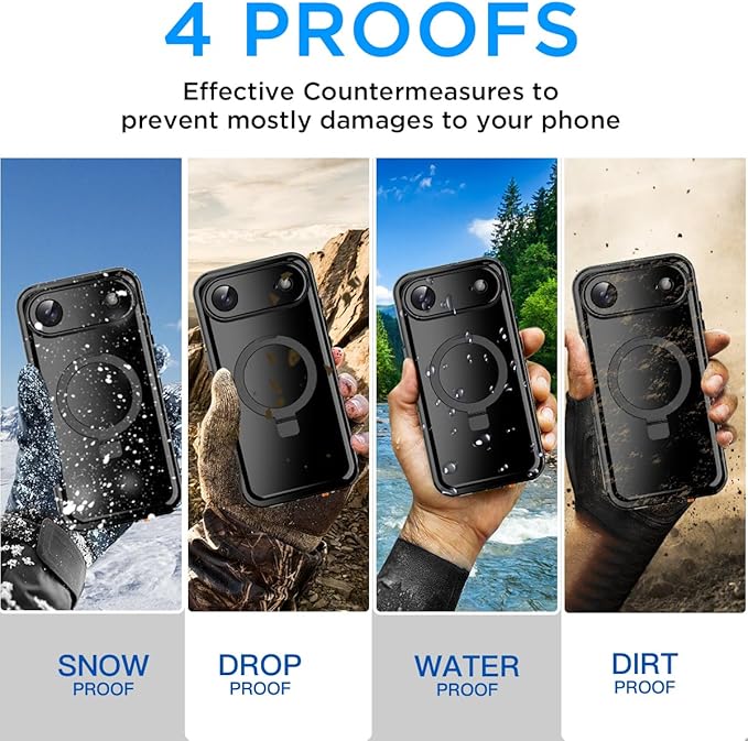 AICase Magnetic for iPhone Air Case Waterproof Magsafe[Ring Invisible Stand & Screen Protector][IP68 Underwater][Dropproof][Dustproof][Real 360] Shockproof Protective Phone Case 6.5" 2025