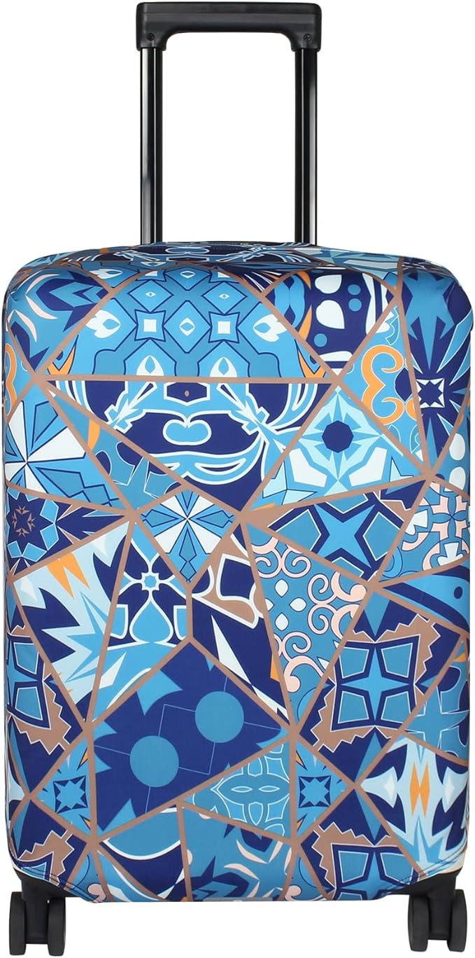 Explore Land Travel Luggage Cover Suitcase Protector Fits 27-30 Inch Case (Portuguese tiles, L)