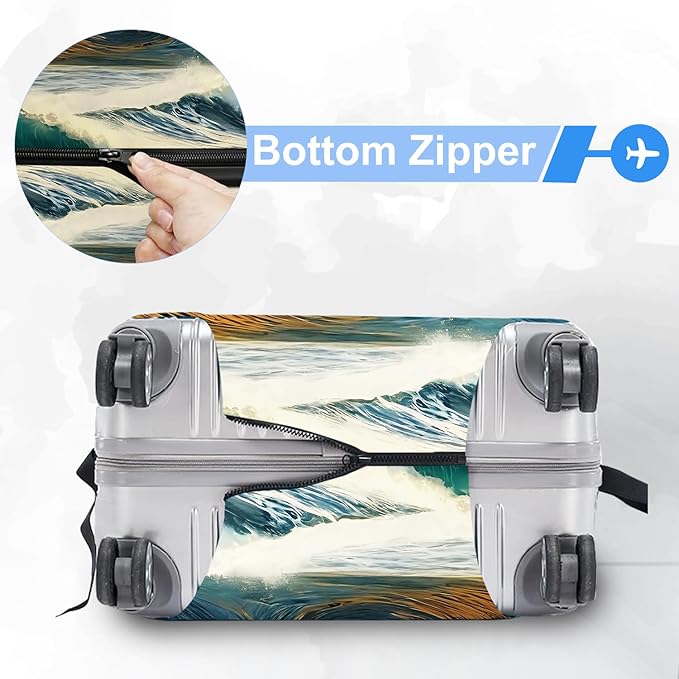 ANNA QUEEN Ocean Waves Travel Luggage Cover -Stretchable Airplane Suitcase Protector Sleeve,Universal Washable Fit for 32-34 Inch Checked Baggage,Water Resistant Durable Luggage Protector,XL