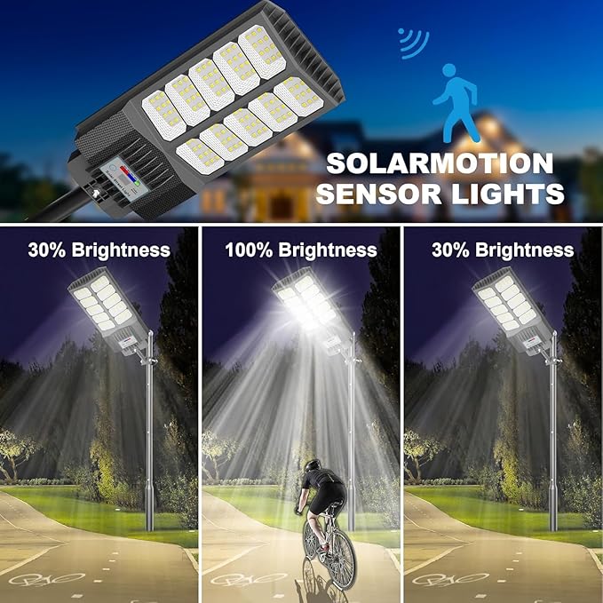 Solar Street Lights Outdoor Waterproof Dusk to Down with Motion Sensor, 6500W Outdoor Solar Flood Light for Parking Lot, LED Security Street Lights Solar Powered for Yard Garden & Walkway