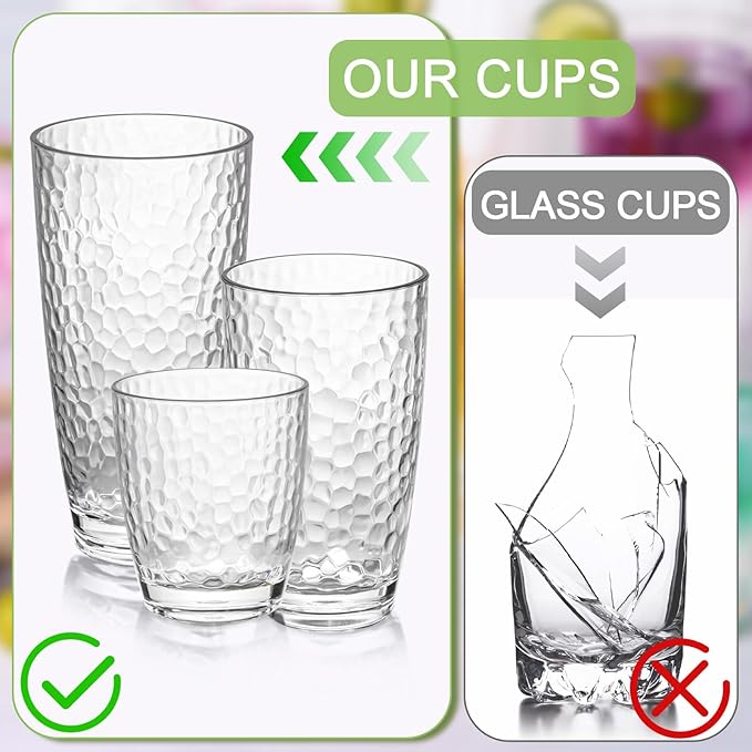 9 Pcs Plastic Drinking Tumblers Set of 14/18/24 oz, Acrylic Drinking Glasses with Straw&PP Brush, BPA-Free, Stackable Water Cups, Clear Cups for Juice, Wine (14/18/24 oz-9 pcs)