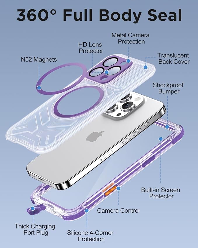 for iPhone 16 Pro Max Waterproof Case with Magsafe, Built-in [Camera & Screen Protector] [Lanyard], IP68 Water Proof Full Body Dustproof Heavy Duty Frosted Protective Phone Cover, 6.9" Purple