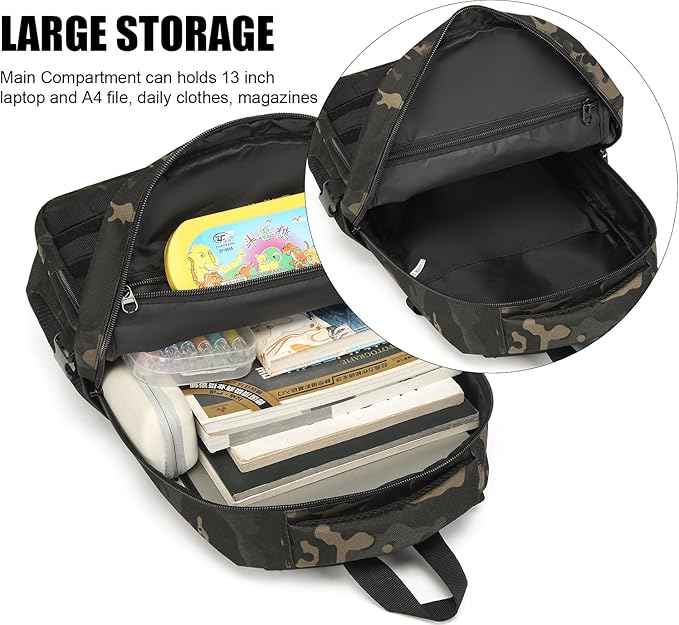 Kids Tactical Backpack Army Molle Bookbag Military Boys Backpack for School, Outdoor, Camping (Includes 2 Patches+1Carabiner), Black CM