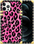 Compatible with iPhone 12 Case, Pink Black Leopard Luxury Golden Decoration for Girl Women Soft TPU Shockproof Protective Hard PC Back for iPhone 12 Pro