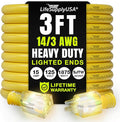 3ft Outdoor/Indoor Extension Cord 14/3 Gauge Heavy Duty 3 Prong SJTW, Waterproof, Flexible Cold-Resistant Long Power Cord,15A 125V 1875W, Yellow by LifeSupplyUSA