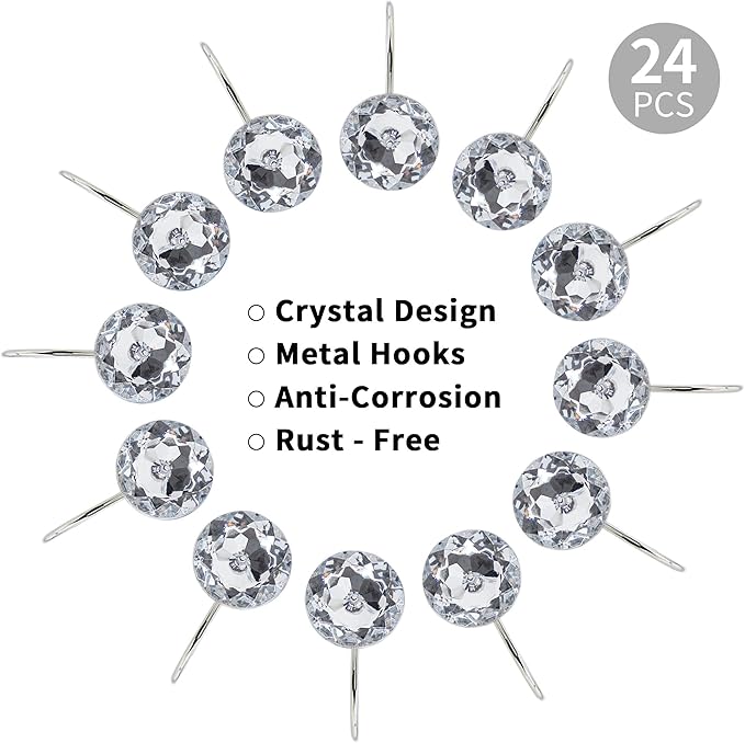 MitoVilla White Clear Shower Curtain Hooks 24 Pcs Set, Metal Shower Hooks for Shower Curtain Liner, Rust Proof Shower Rings for Curtain Accessories and Bathroom Shower Rod
