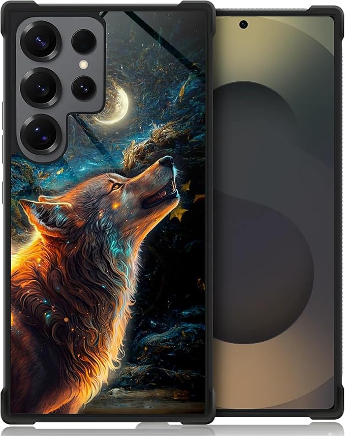 for Samsung Galaxy S25 Ultra Case,Graphic Design for Girl Boy Soft Silicone Hard Acrylic Shock Protection Designed for Samsung Galaxy S25 Ultra Star Cave Hungry Wolf Pattern
