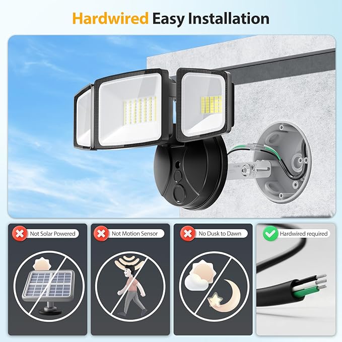 Onforu 3 Packs 75W Flood Lights Outdoor, 7000LM Brightness Security Lights,Switch Controlled, IP65 Waterproof, 6500K Exterior LED Flood Light with 3 Adjustable Heads for Yard Home