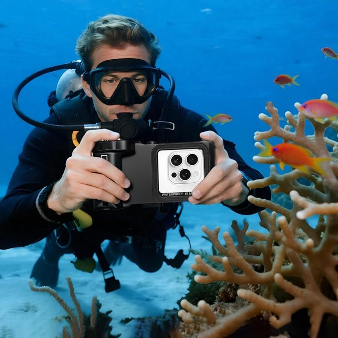 Universal Underwater Diving Phone Case with Bluetooth Controller, IP68 50FT Waterproof for iPhone 17 (Standard Only), iPhone 16/15/14/13/12/11 & Galaxy S25/S24/S23/S22, Black