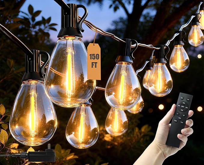 150FT Outdoor String Lights Waterproof, 50+2 Shatterproof S11 LED Bulbs, Extra Long Patio Lights for Outside, Bistro Cafe Decor, Backyard Garden Hanging Lights, Outside Fence Light String