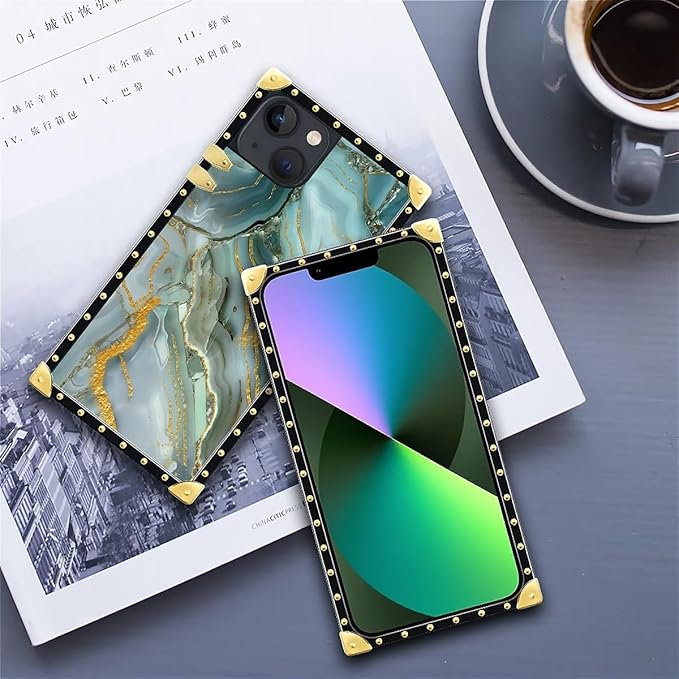 Compatible with iPhone 13 Case, Golden Texture Marble Veining Luxury Golden Decoration for Girl Women Soft TPU Shockproof Protective Hard PC Back for iPhone 13