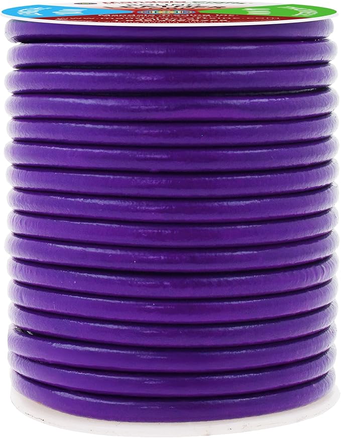 Mandala Crafts Round Genuine Purple Leather Cord for Jewelry Making – 4mm Cowhide Leather Rope String Lace for Kumihimo – 11 Yards Cowhide Craft Cording Spool