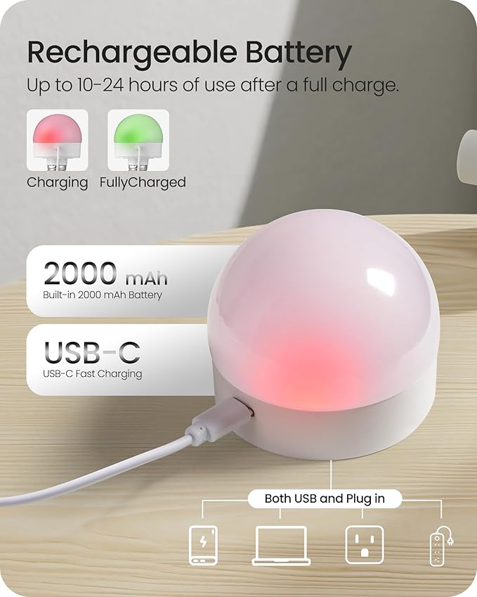 Rechargeable Light Bulbs with Remote Control 4 Packs, Battery Operated Light Bulbs with Timer & 3 Color Temperature, Dimmable Detachable Wireless LED Bulb for Lamp, Non-Hardwired, W01YBP406
