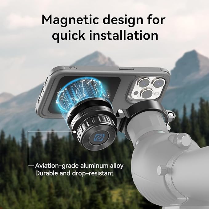 APEXEL Magnetic Telescope Phone Adapter, 45-55mm Aluminum Foldable Photo Adapter Fits All Smartphone, Universal Phone Mount for Binocular, Monocular, Microscope, Spotting Scope