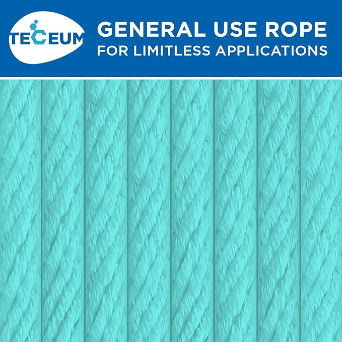 TECEUM Cotton Rope 3/16” (5 mm) – 50 FT – Strong All-Purpose Braided Rope – Natural Cotton – for Crafting, Сamping, Clothes Line, DIY, Indoor & Outdoor Use – Turqouise