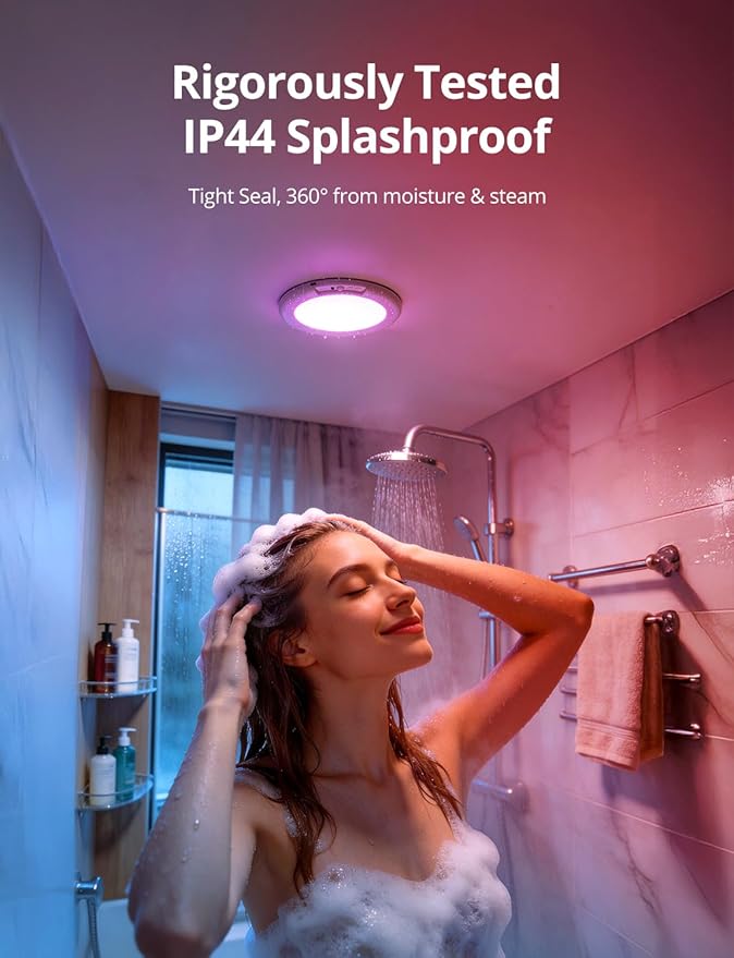Bojim Rechargeable RGB Waterproof Shower Ceiling Light for Bathroom Inside, 13 Color Changing Motion Sensor Wireless LED Mood Battery Operated Wall Lights with Remote for Bedroom Party